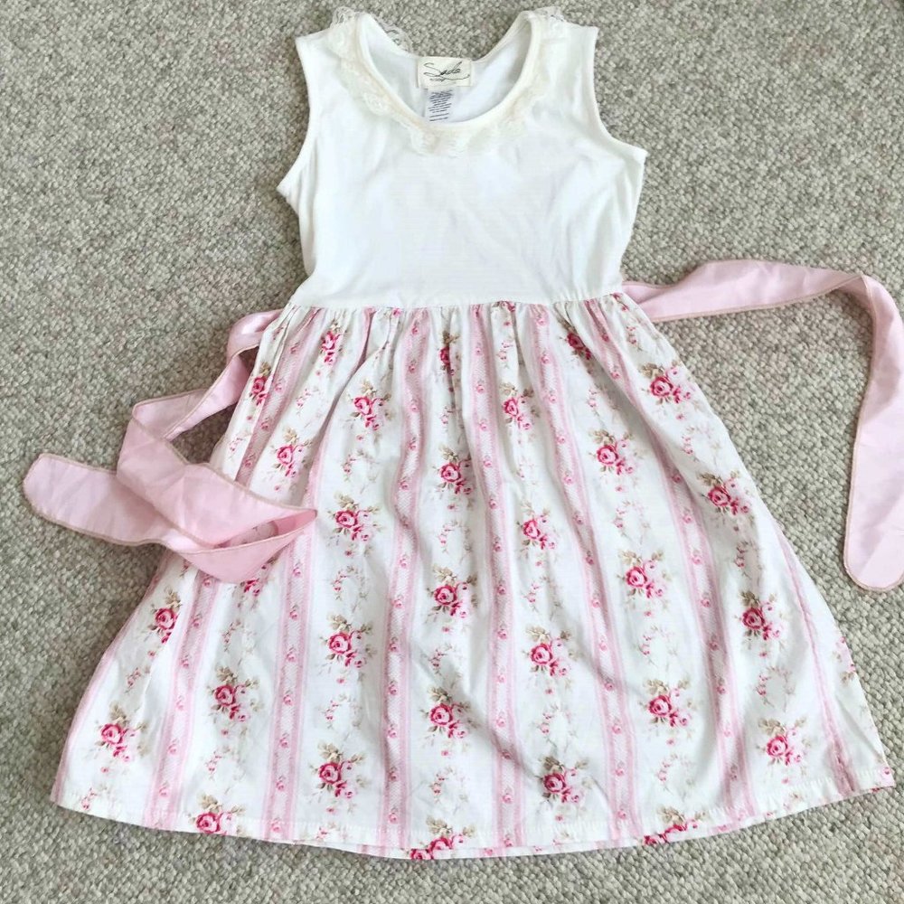 SADO girls Pink Floral Floral Romantic Rose Country Flower White Dress Lace 9 10